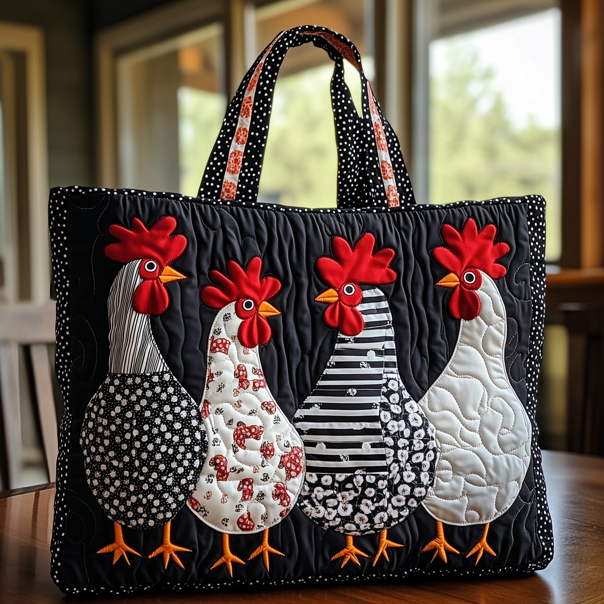 Funky Chicken Quilted Tote Bag