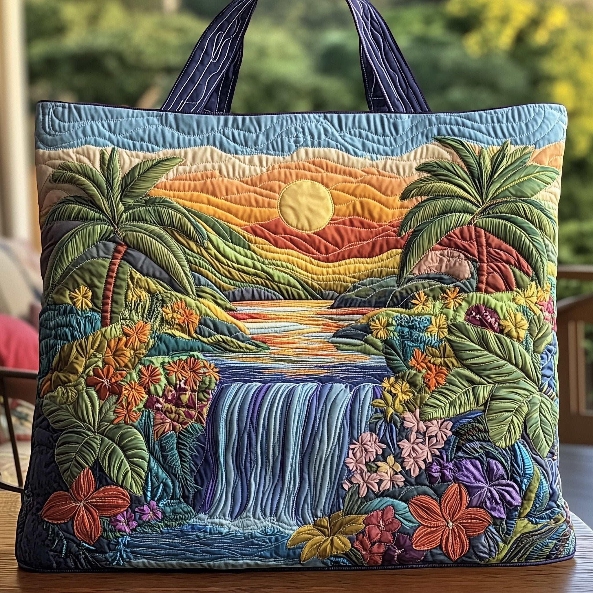 Tropical Waterfall Quilted Tote Bag GFTOHD7993
