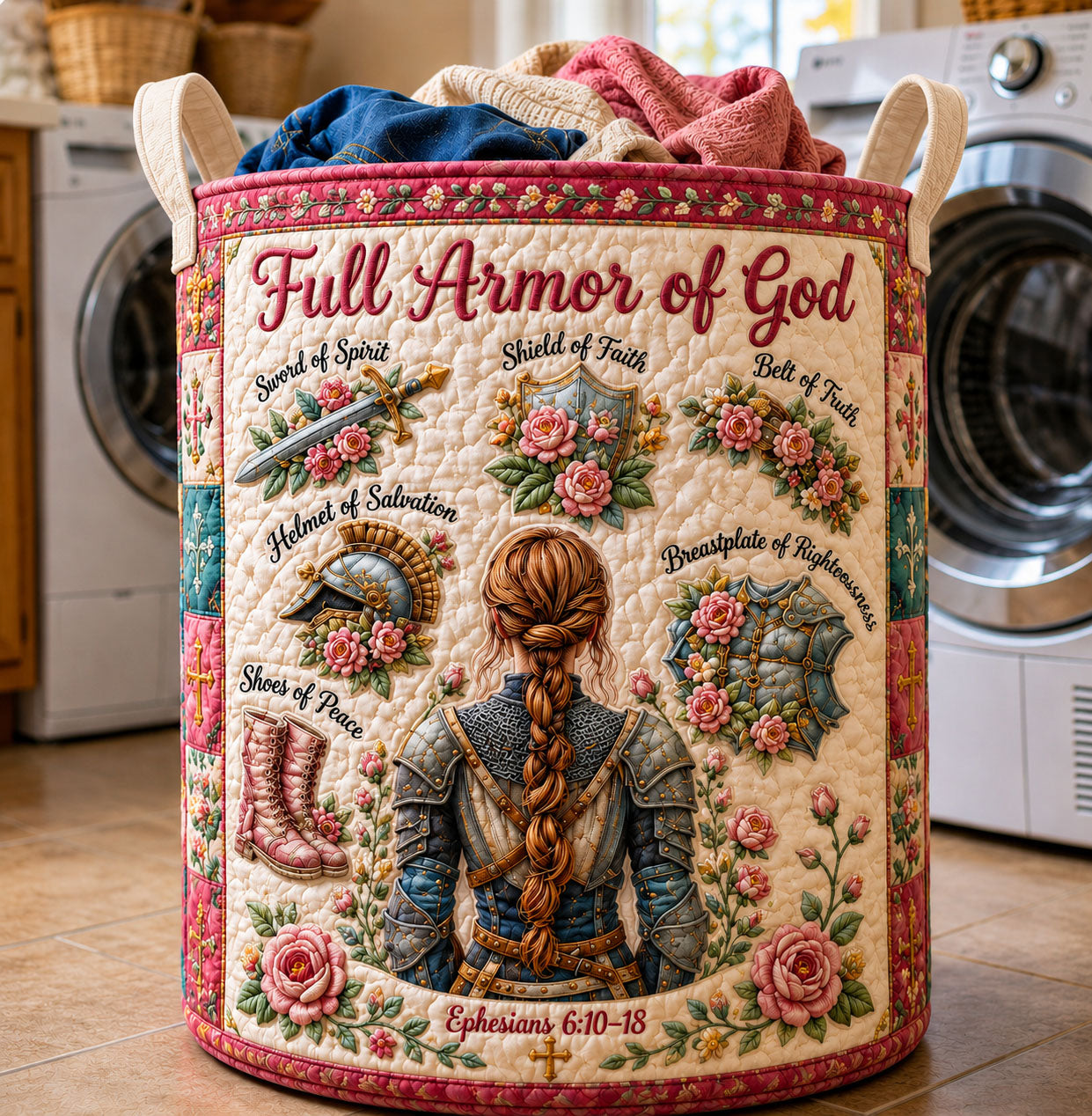 Full Armor Warrior Floral Quilted Laundry Basket GFTOHNL1045