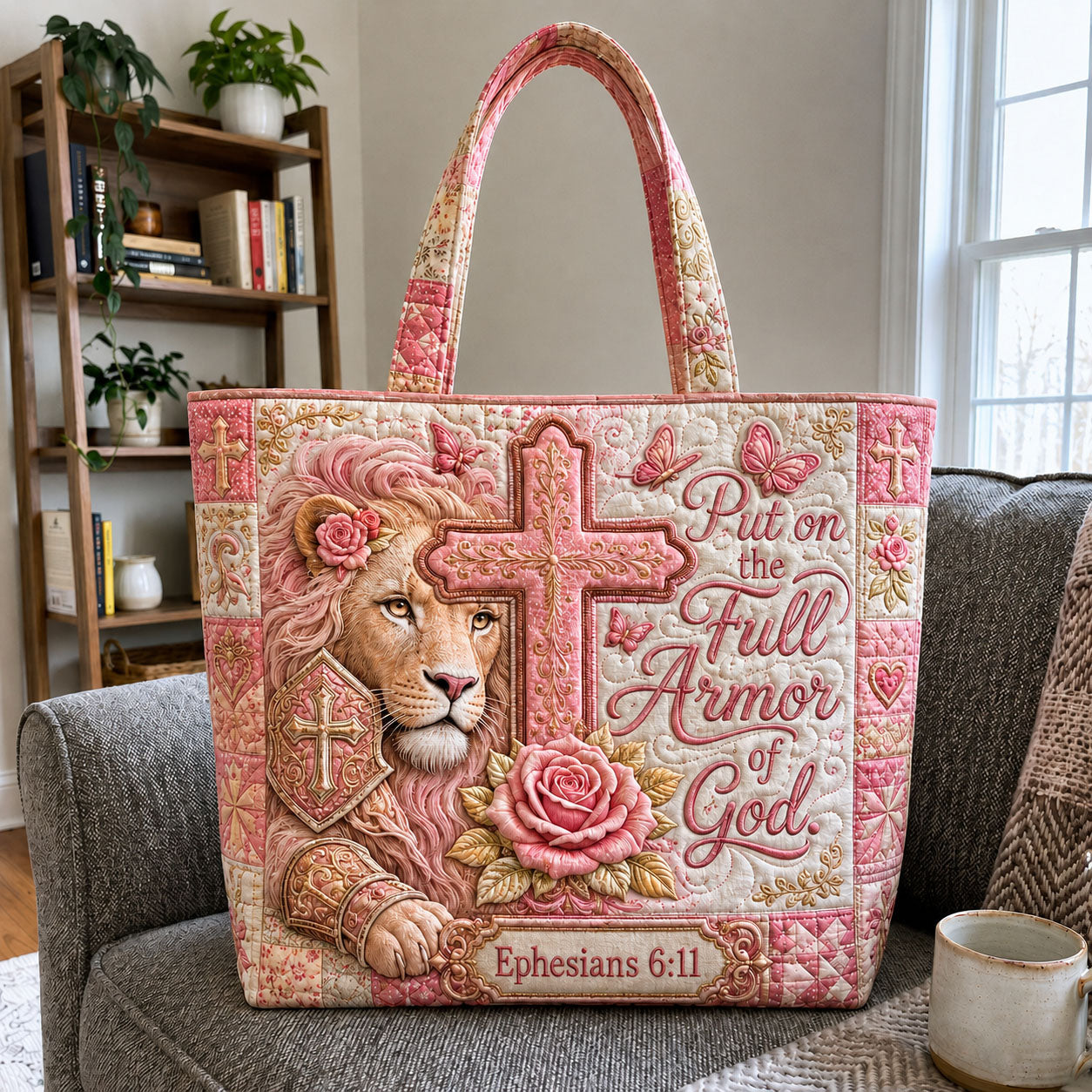 Lion Of Faith Armor Of God Christian Quilted Tote Bag GFTOHNL1114