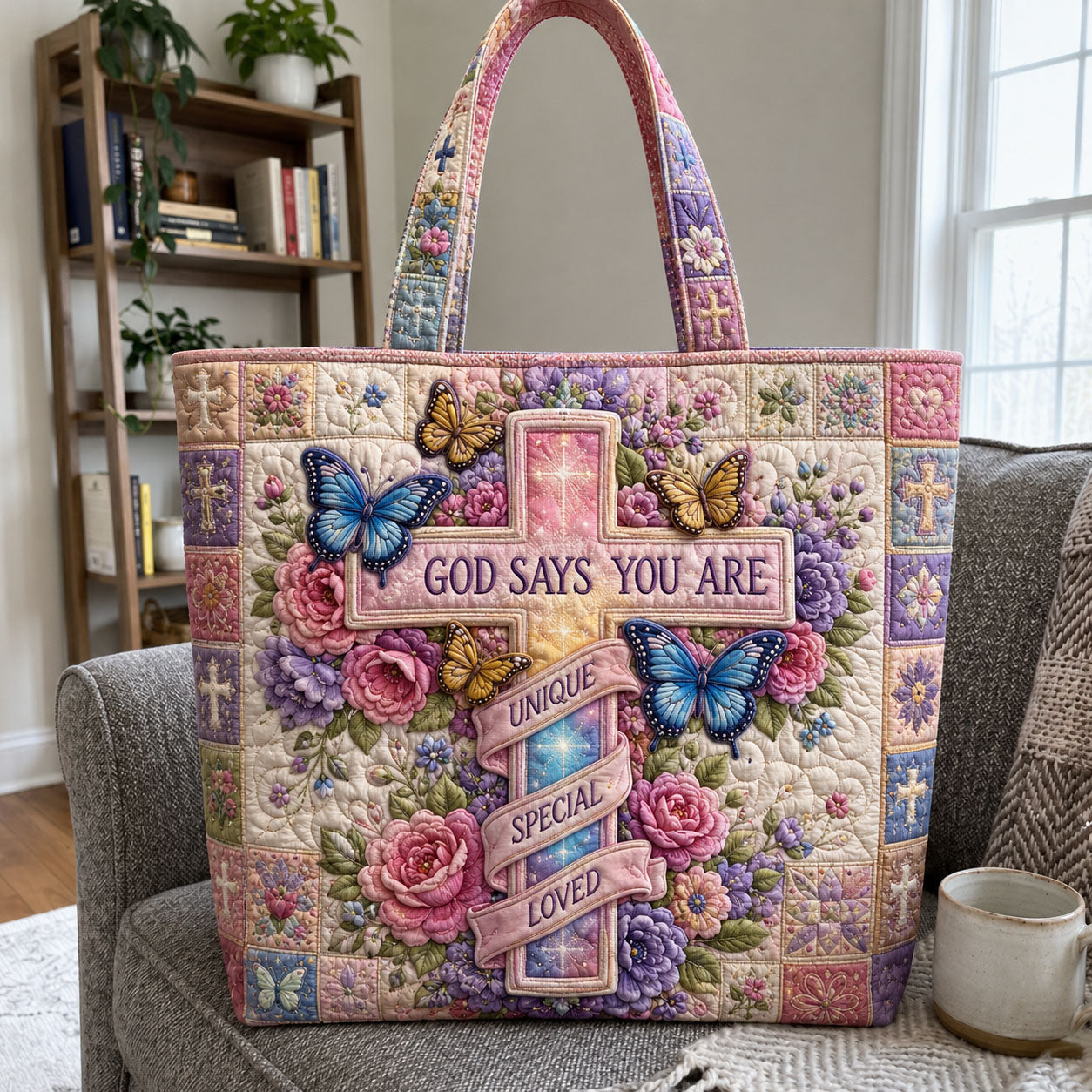 God Says You Are Unique Special Loved Christian Quilted Tote Bag GFTOHNL1115