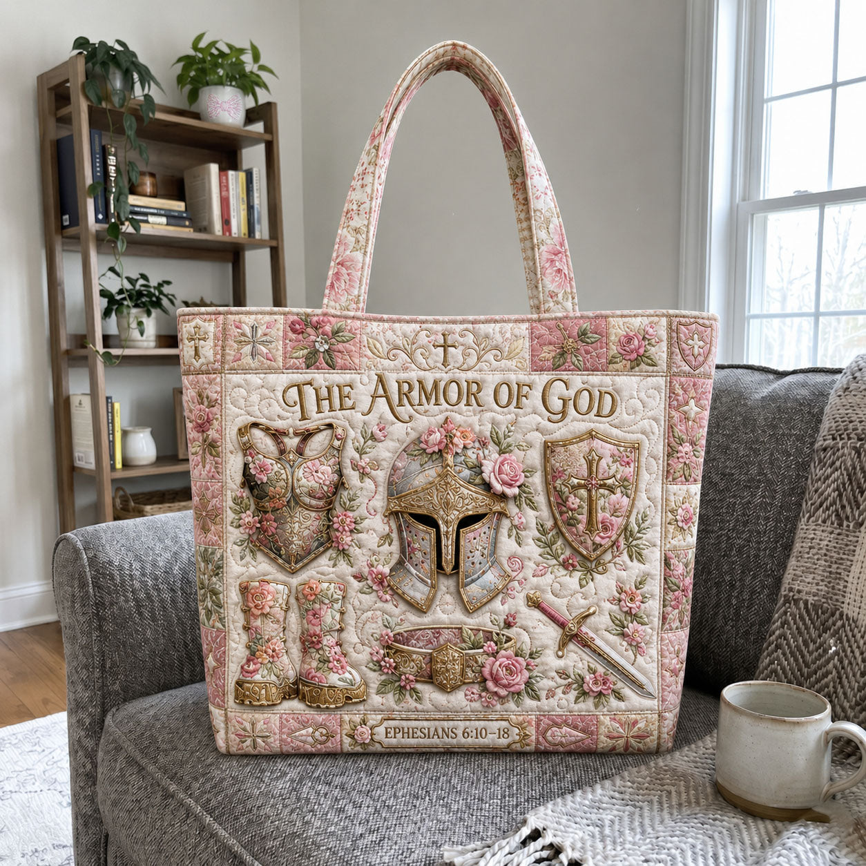 Pink Floral Armor Of God Quilted Tote Bag GFTOHNL1119