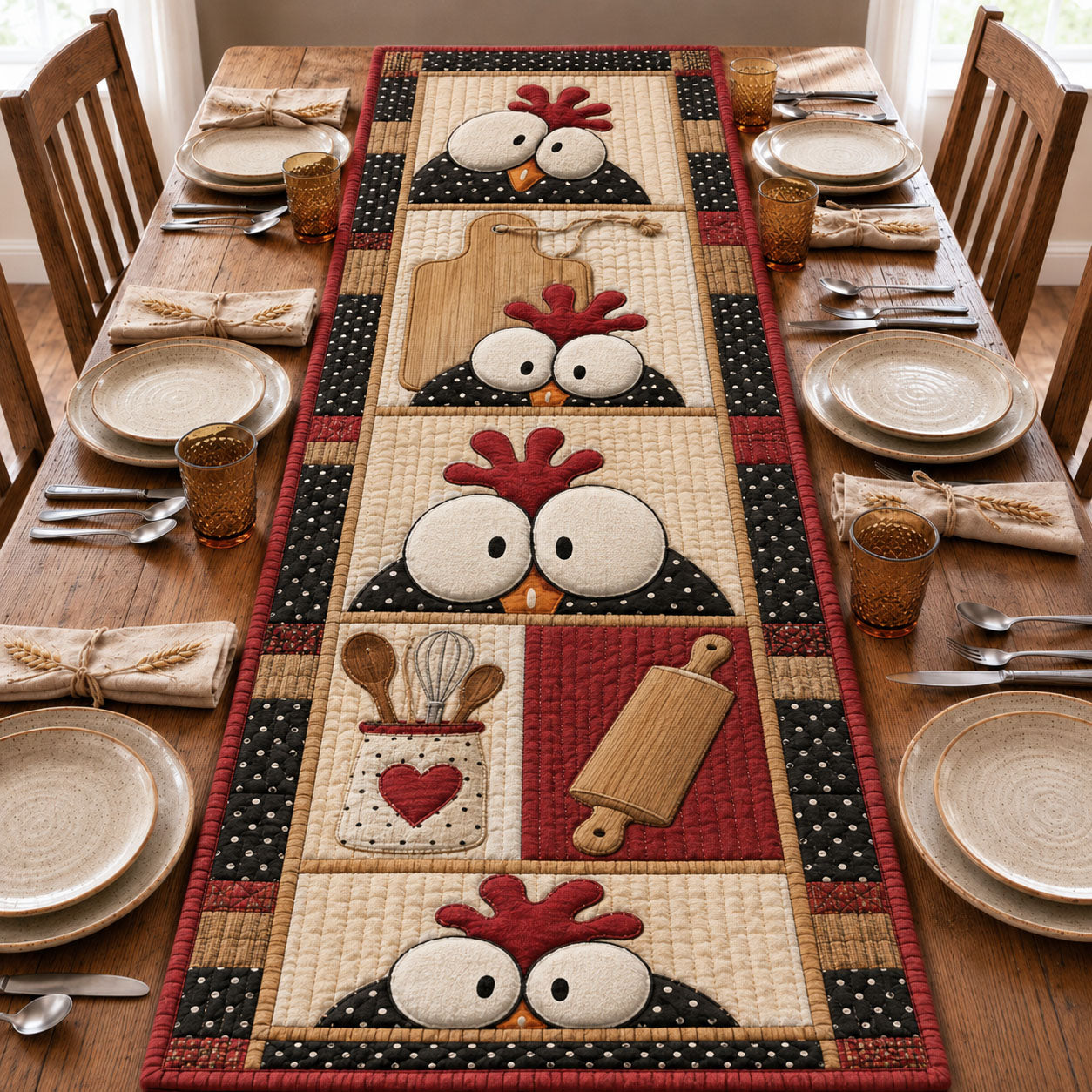 Funny Peekaboo Chicken Farmhouse Quilted Table Runner GFTOHNL1123