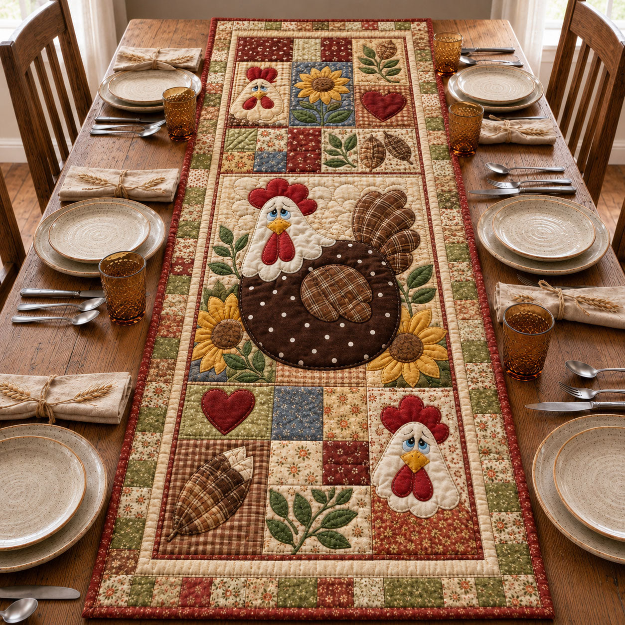 Sunflower Country Chicken Quilted Table Runner GFTOHNL1125