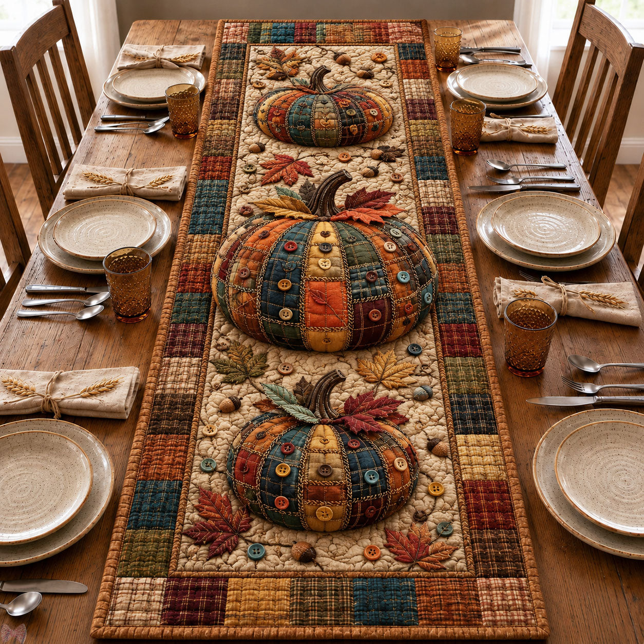 Patchwork Harvest Pumpkin Quilted Table Runner GFTOHNL1127