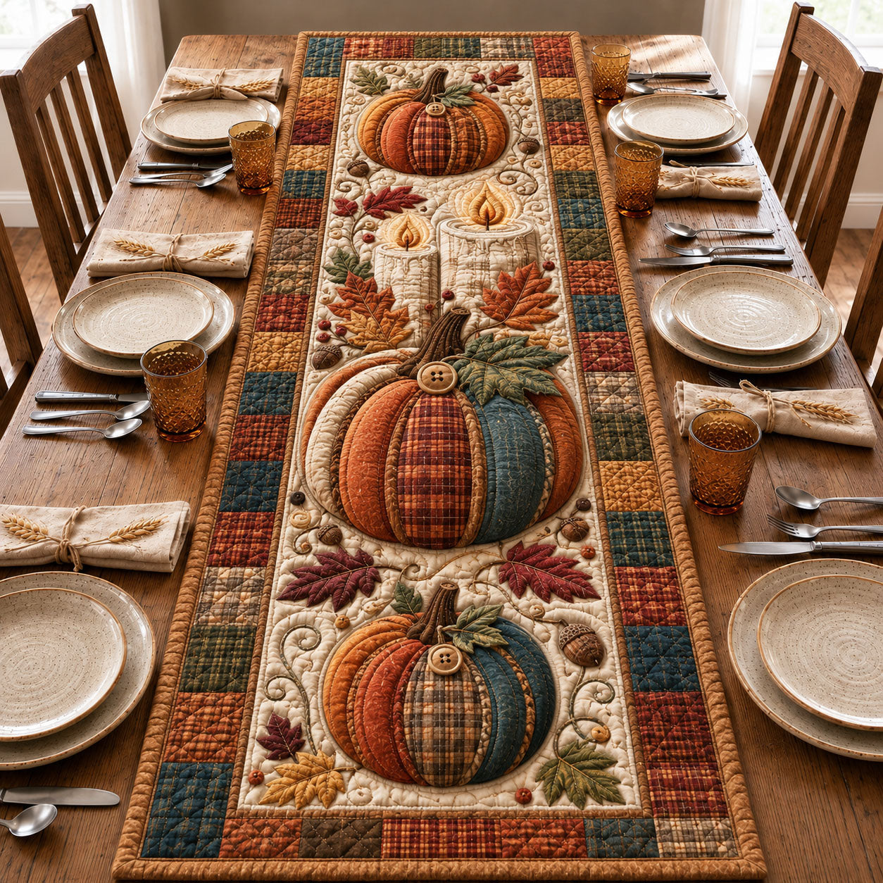 Autumn Candlelight Pumpkin Quilted Table Runner GFTOHNL1128