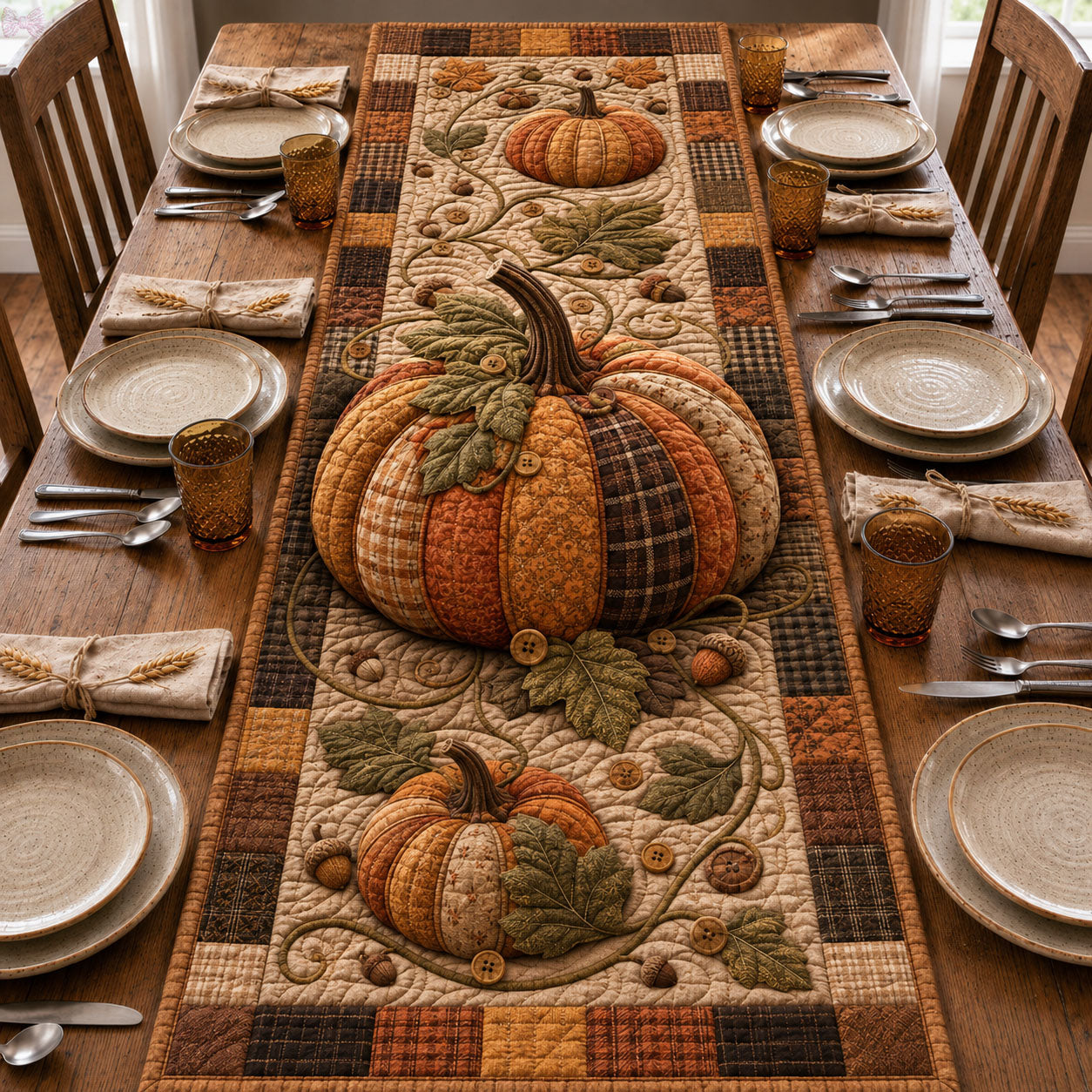 Vintage Harvest Pumpkin Patchwork Quilted Table Runner GFTOHNL1133