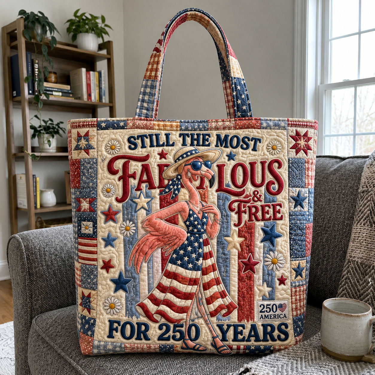 Fabulous Free Patriotic Flamingo Quilted Tote Bag GFTOHNL1136
