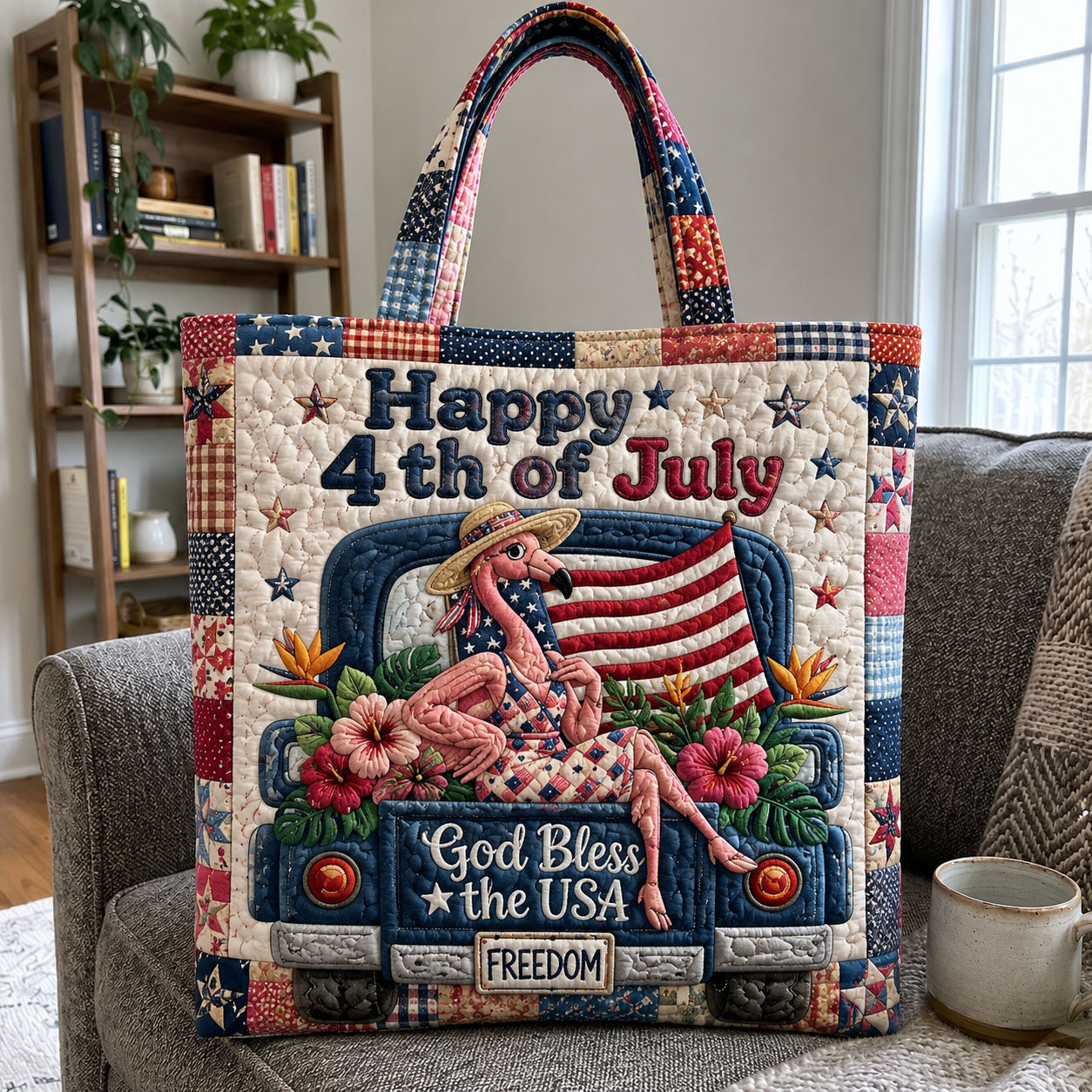 God Bless The USA Flamingo Quilted Tote Bag GFTOHNL1137