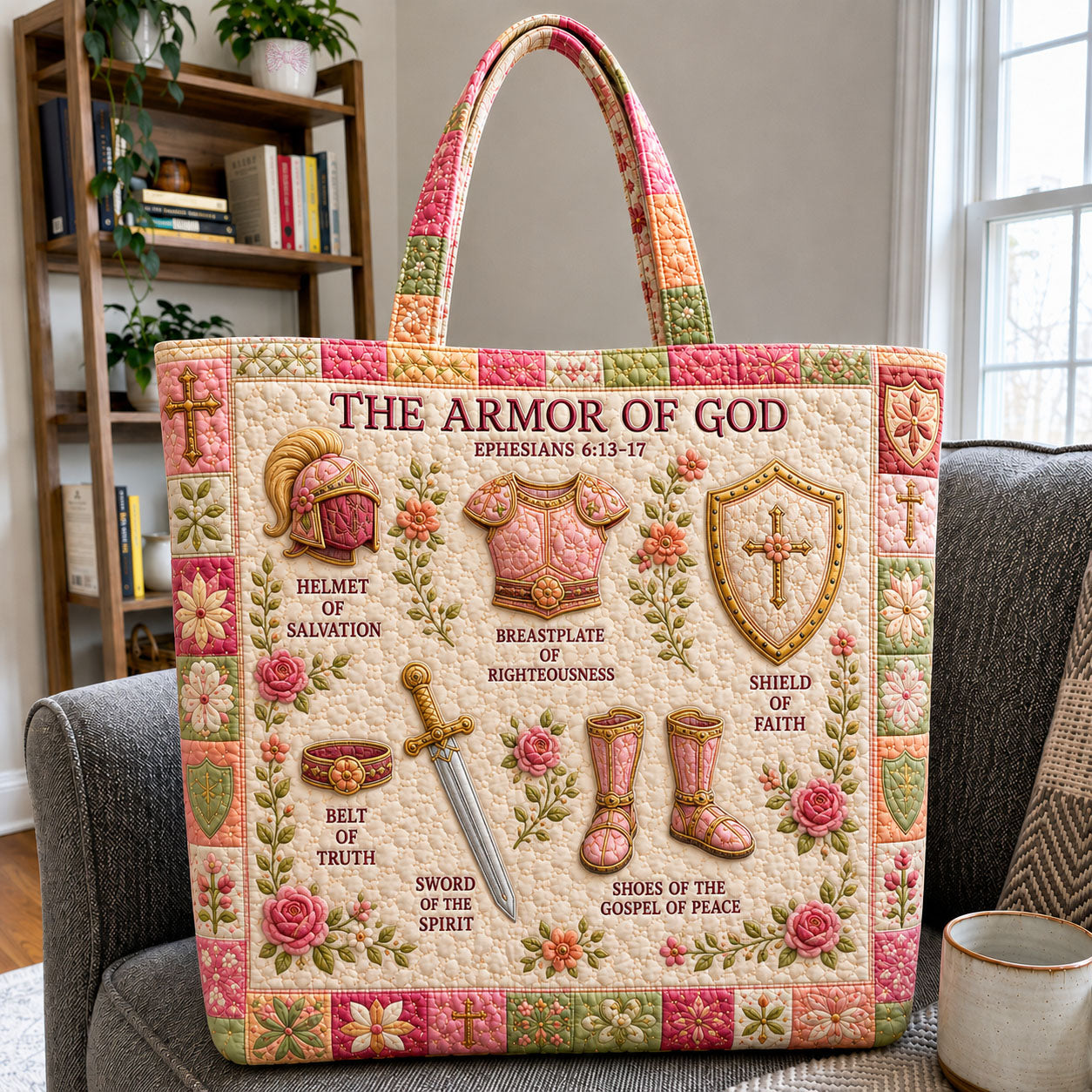 Armor Of God Floral Essentials Quilted Tote Bag GFTOHNL1169