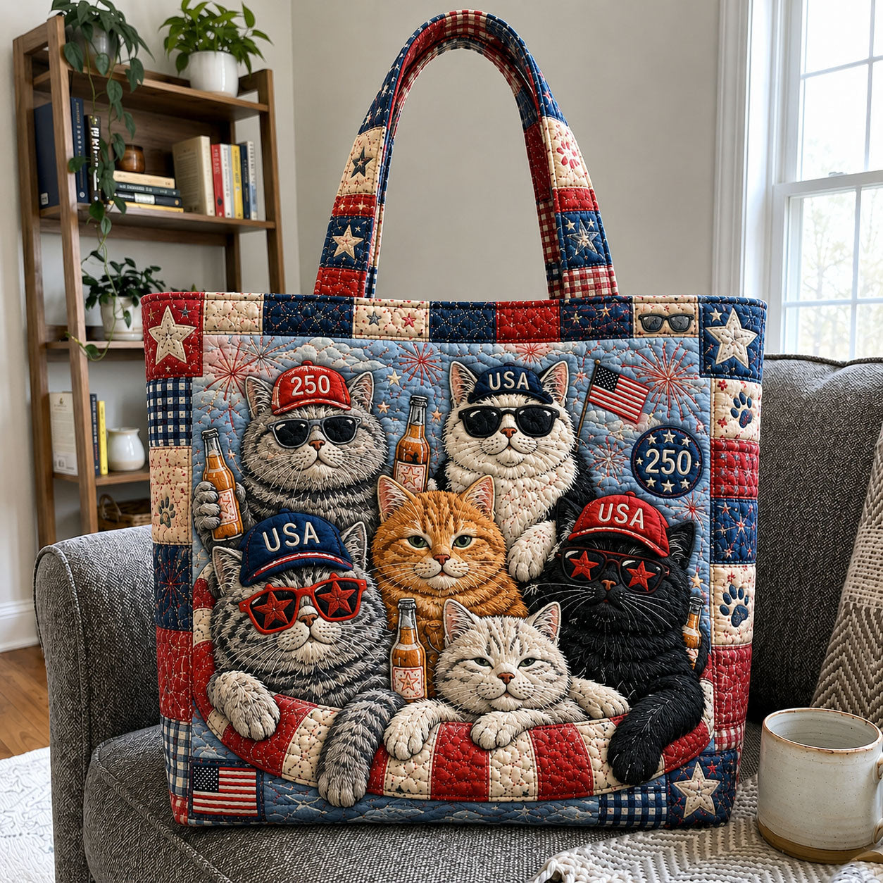 America 250 Party Cats Quilted Tote Bag GFTOHNL1211
