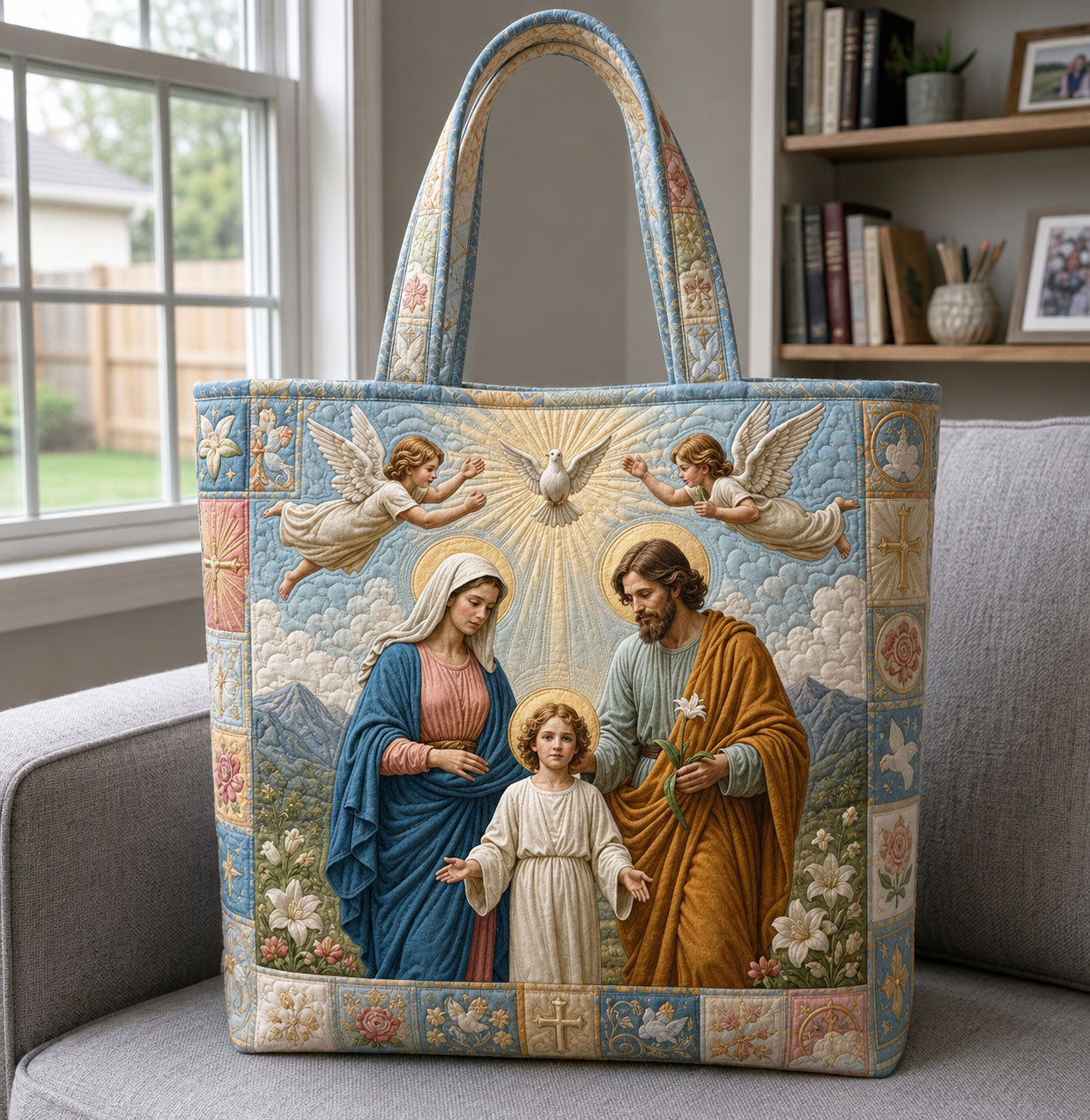 Holy Family With Holy Spirit Dove Quilted Tote Bag GFTOHNL1375