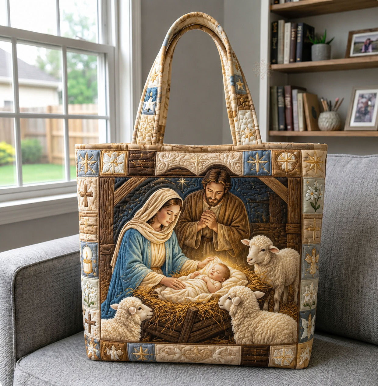 Nativity Of Christ With Lambs Quilted Tote Bag GFTOHNL1377