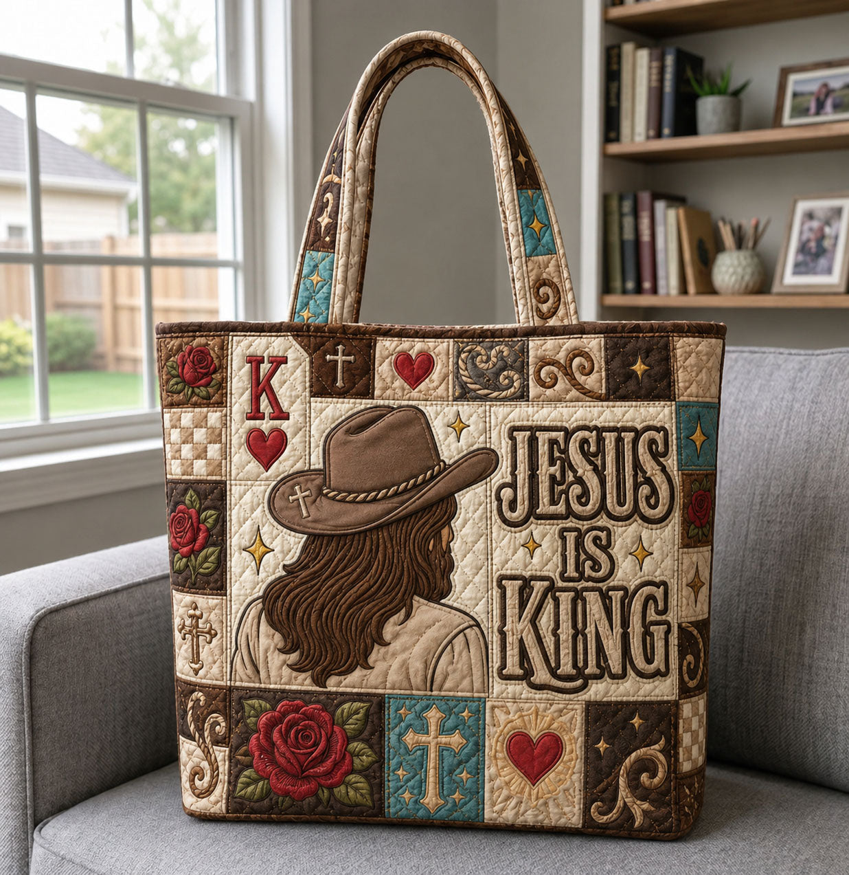 Jesus Is King Western Quilted Tote Bag GFTOHNL1487
