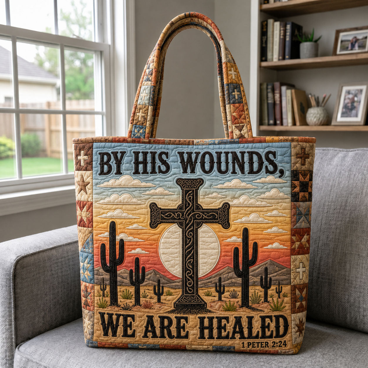 By His Wounds Desert Cross Quilted Tote Bag GFTOHNL1489