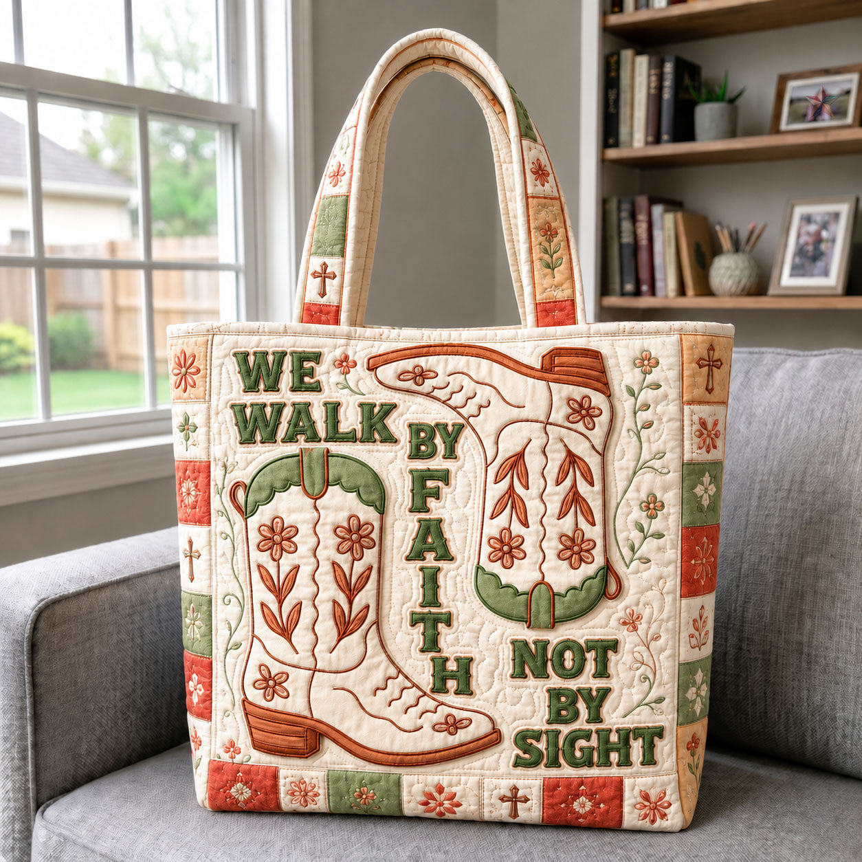Walk By Faith Western Boots Quilted Tote Bag GFTOHNL1492