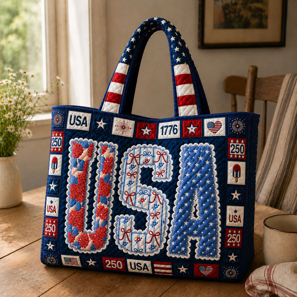 USA Lace Coquette American Quilted Tote Bag GFTOHNL229