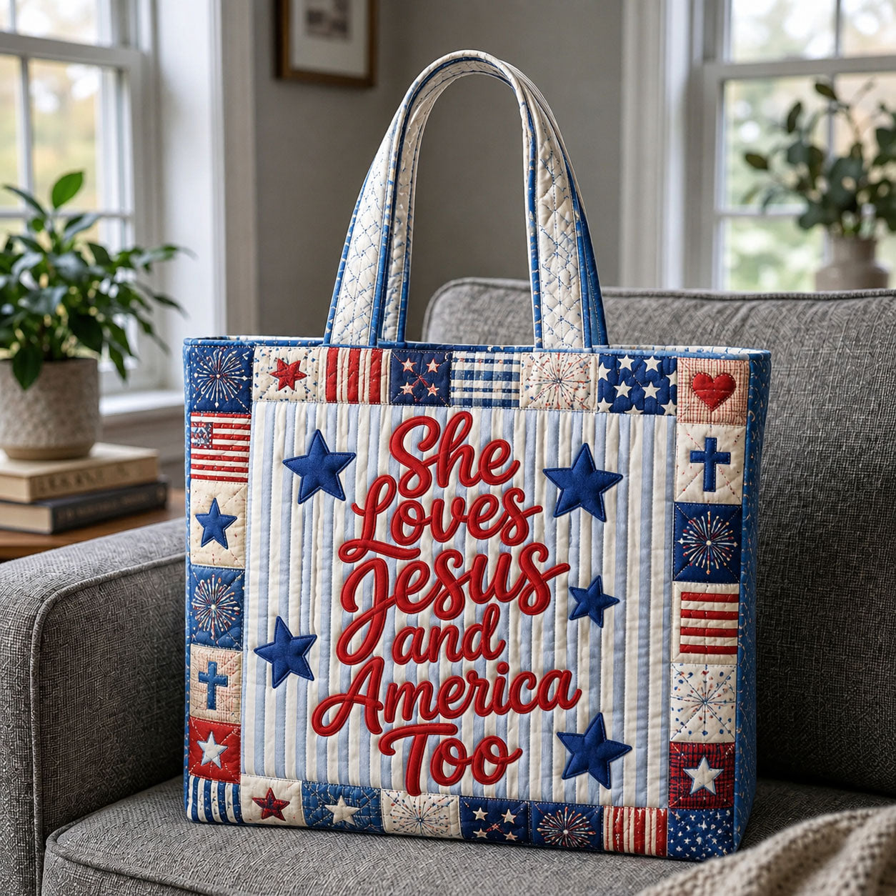 She Loves Jesus And America Too Quilted Tote Bag GFTOHNL566
