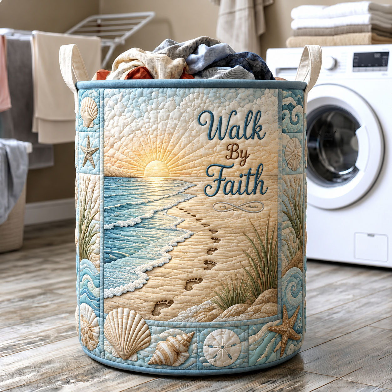 Walk By Faith Beach Path Quilted Laundry Basket GFTOHNL578