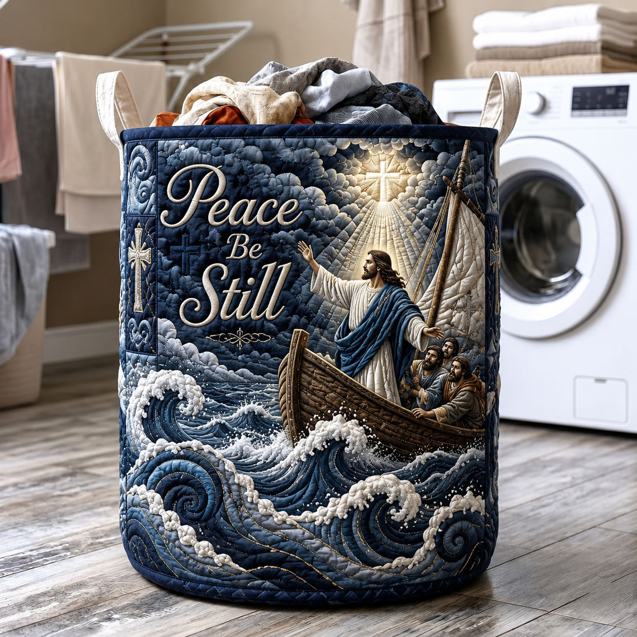 Peace Be Still Quilted Laundry Basket GFTOHNL579