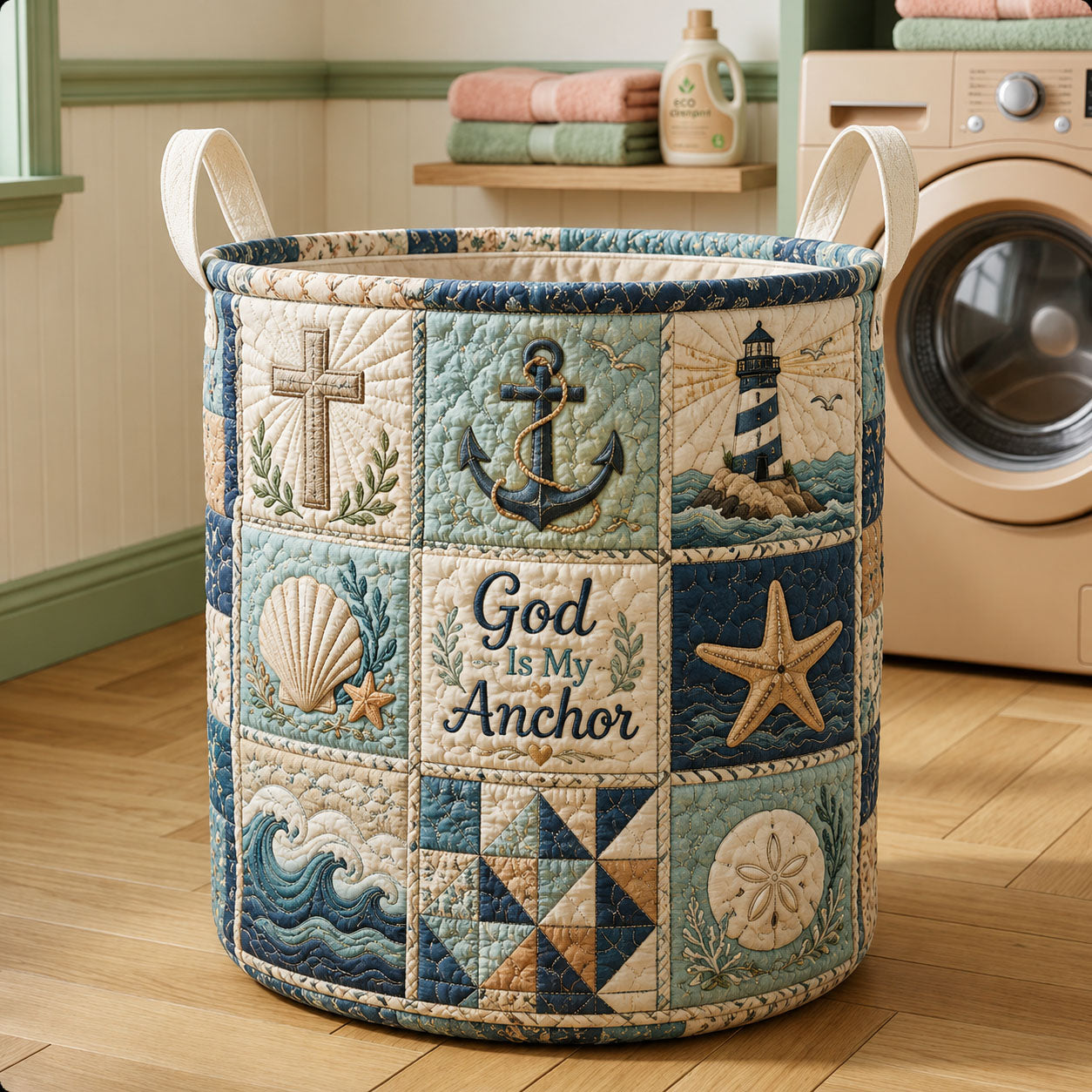 God Is My Anchor Quilted Laundry Basket GFTOHNL582