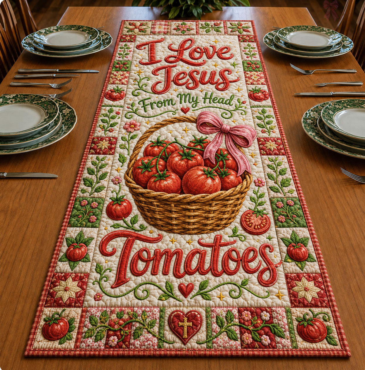 I Love Jesus From My Head Tomatoes Quilted Table Runner GFTOHNL758