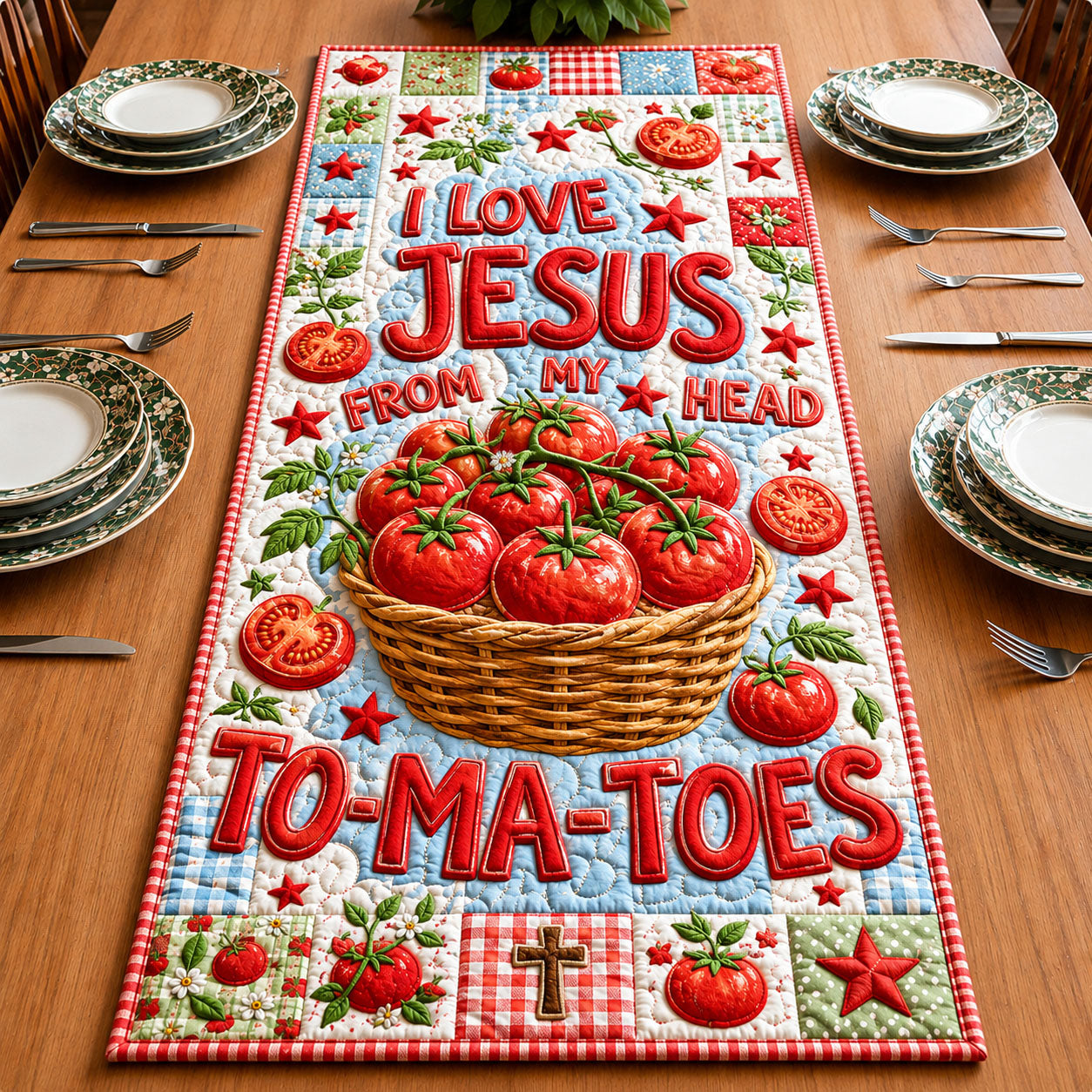 I Love Jesus From My Head To-Ma-Toes Quilted Table Runner GFTOHNL759