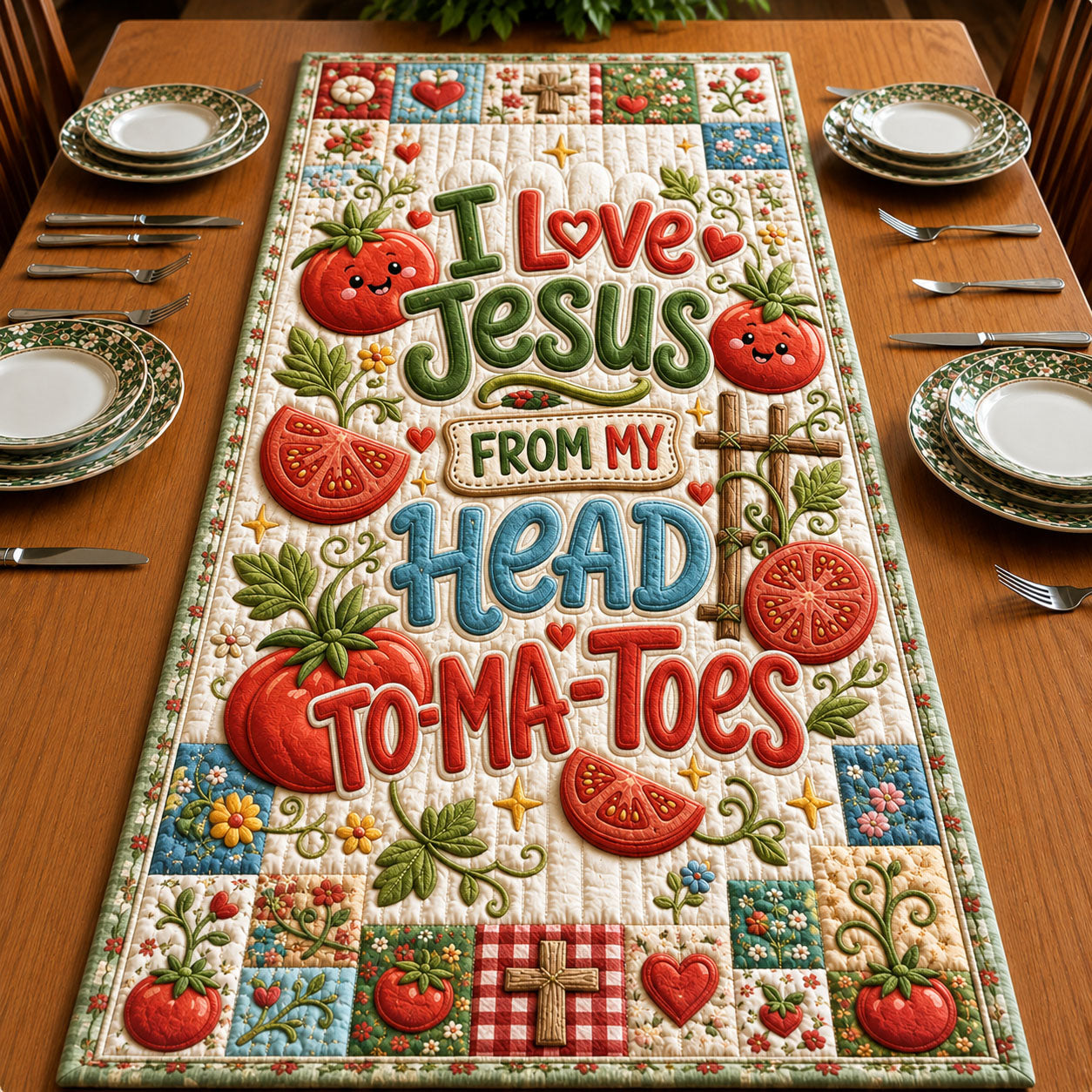 I Love Jesus From My Head To-Ma-Toes Quilted Table Runner GFTOHNL763