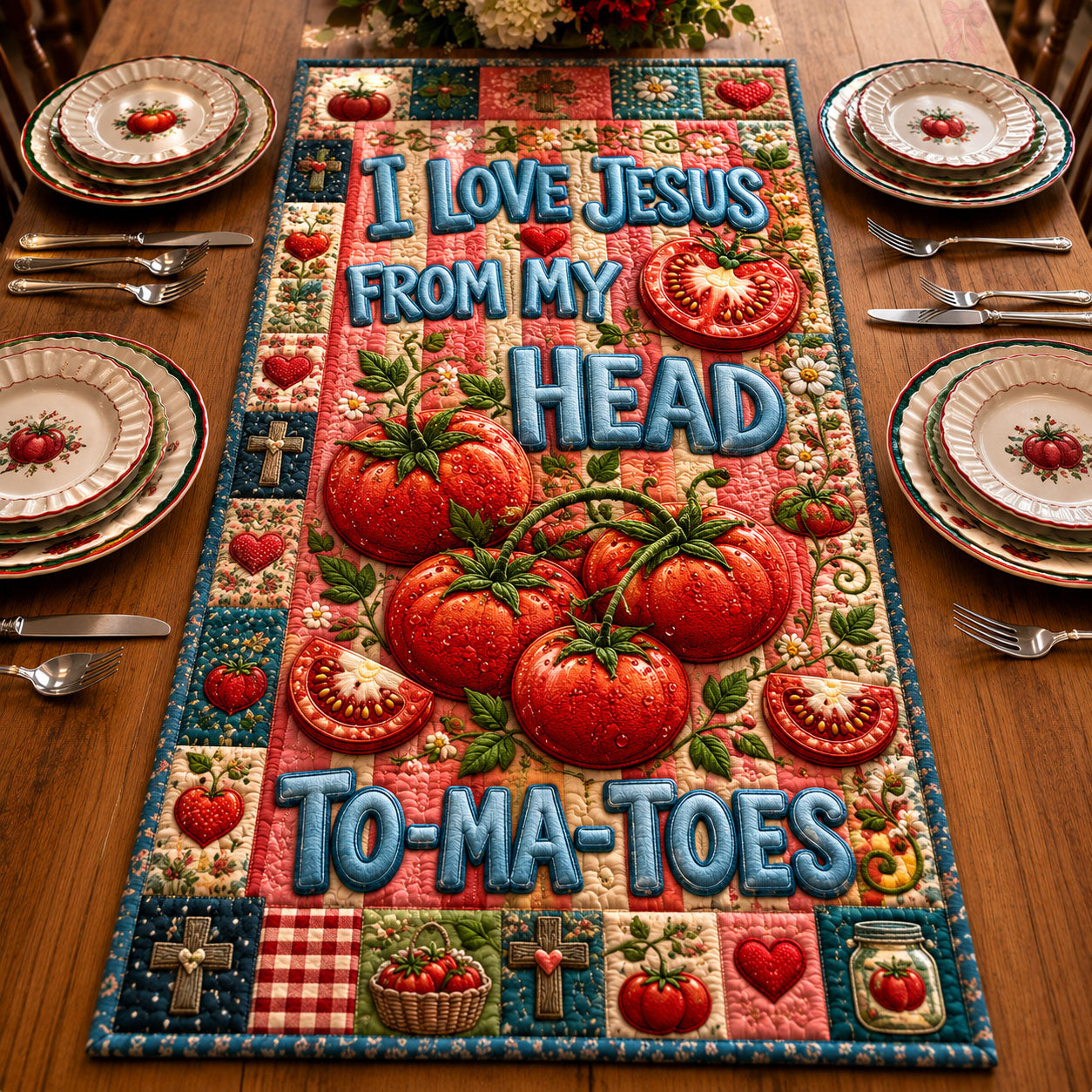 I Love Jesus From My Head To-Ma-Toes Quilted Table Runner GFTOHNL764