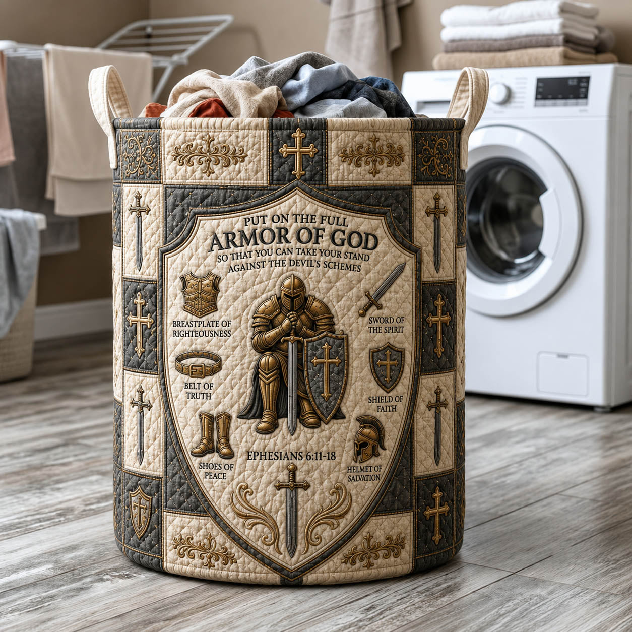 Armor Of God Quilted Laundry Basket GFTOLAN1054