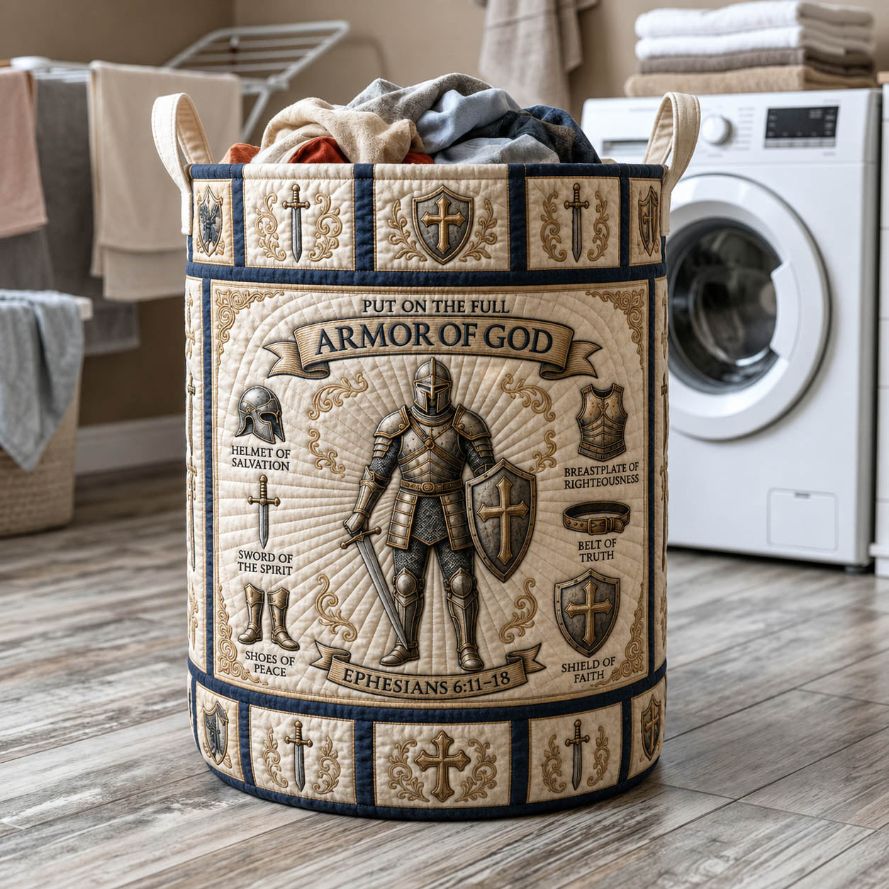 Armor Of God Quilted Laundry Basket GFTOLAN1055