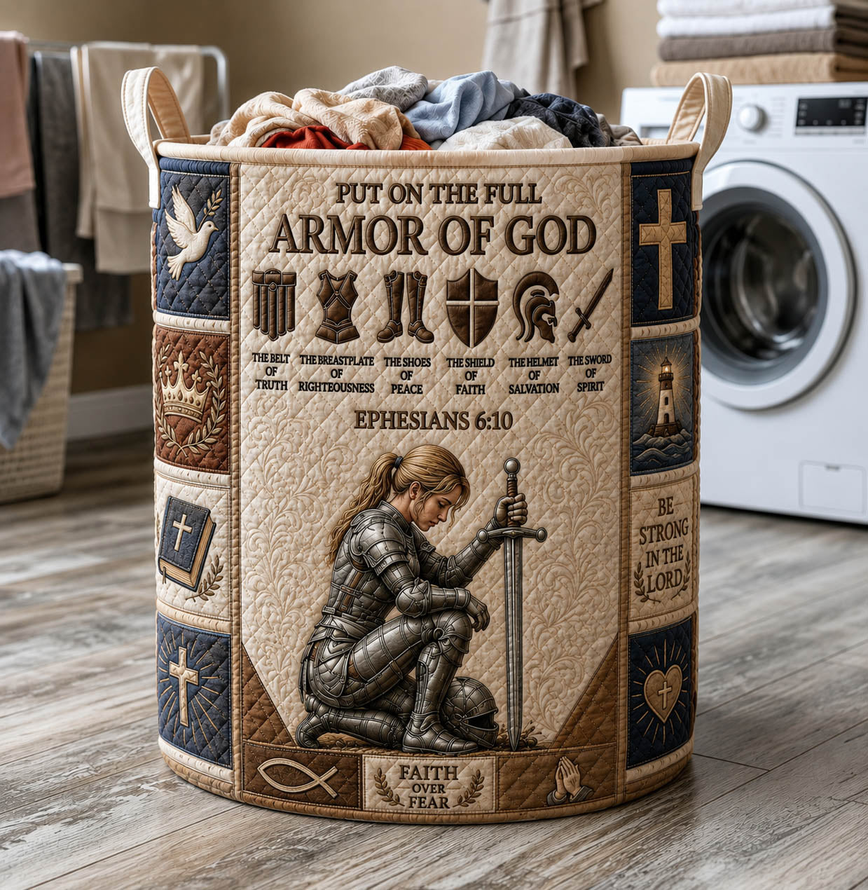 Armor Of God Quilted Laundry Basket GFTOLAN1056