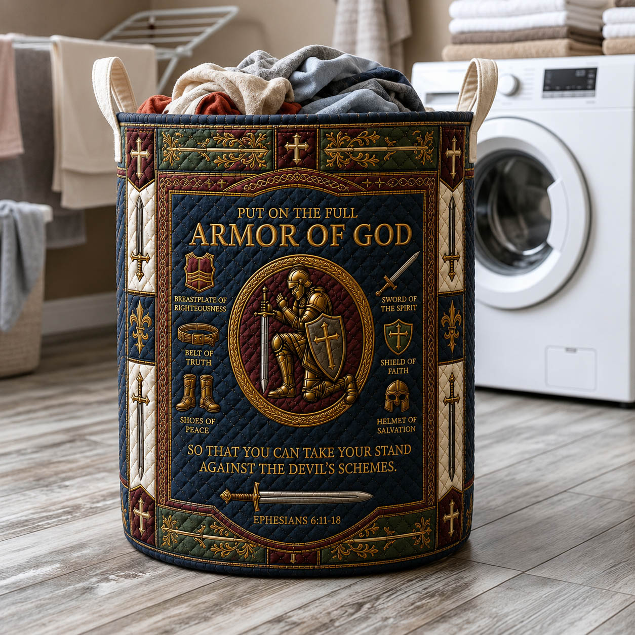 Armor Of God Quilted Laundry Basket GFTOLAN1057