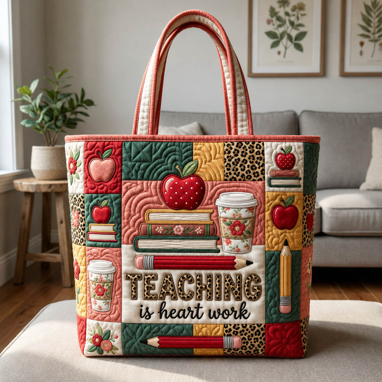 Teaching Is Heart Work Quilted Tote Bag GFTOLAN1149