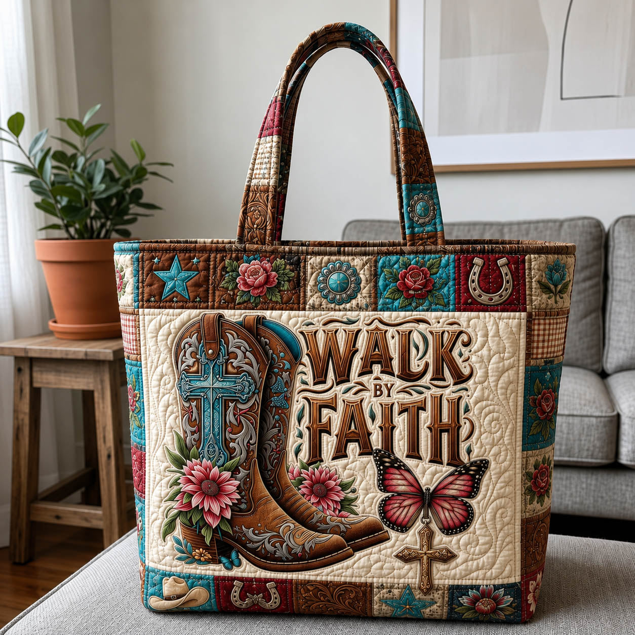 Walk By Faith Western Quilted Tote Bag GFTOLAN1150
