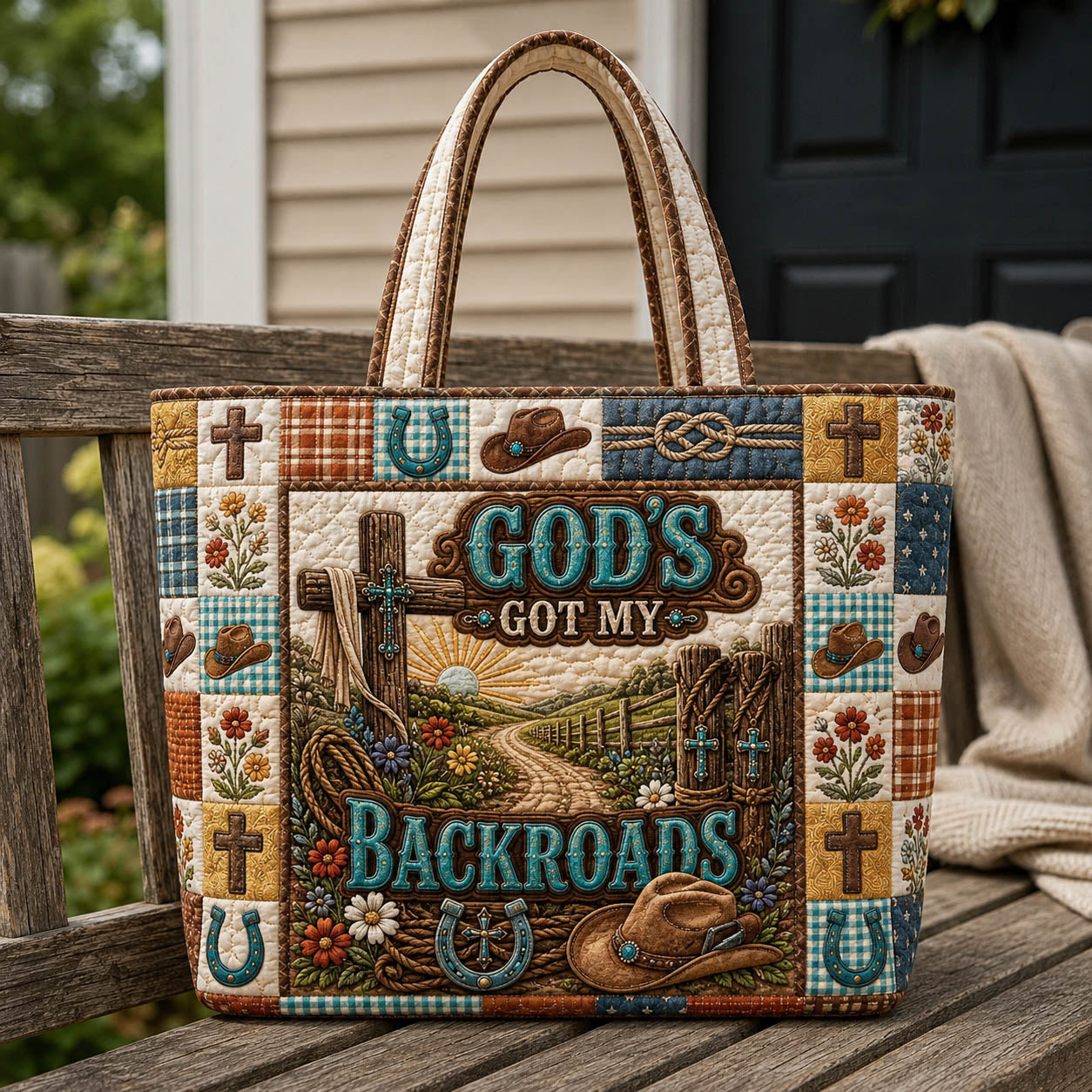 God's Got My Backroads Quilted Tote Bag GFTOLAN1154