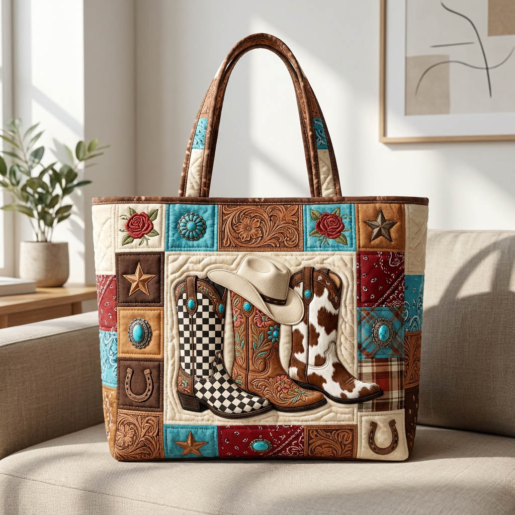 Western Boots Cowgirl Quilted Tote Bag GFTOLAN1155