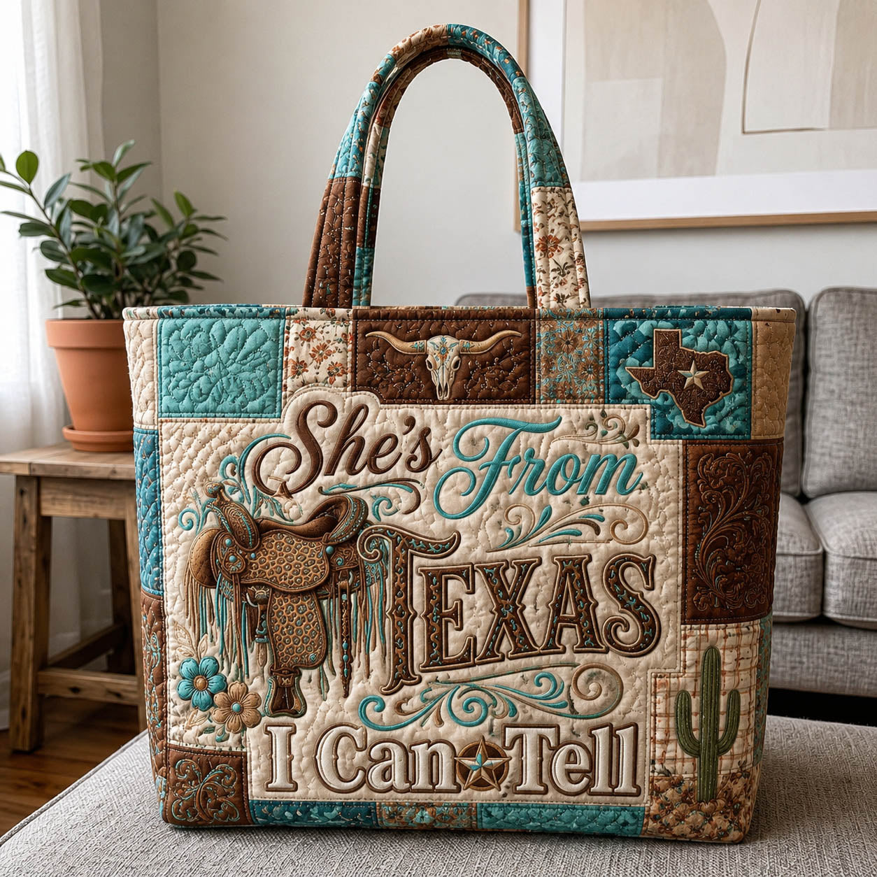 Western She's From Texas Quilted Tote Bag GFTOLAN1156