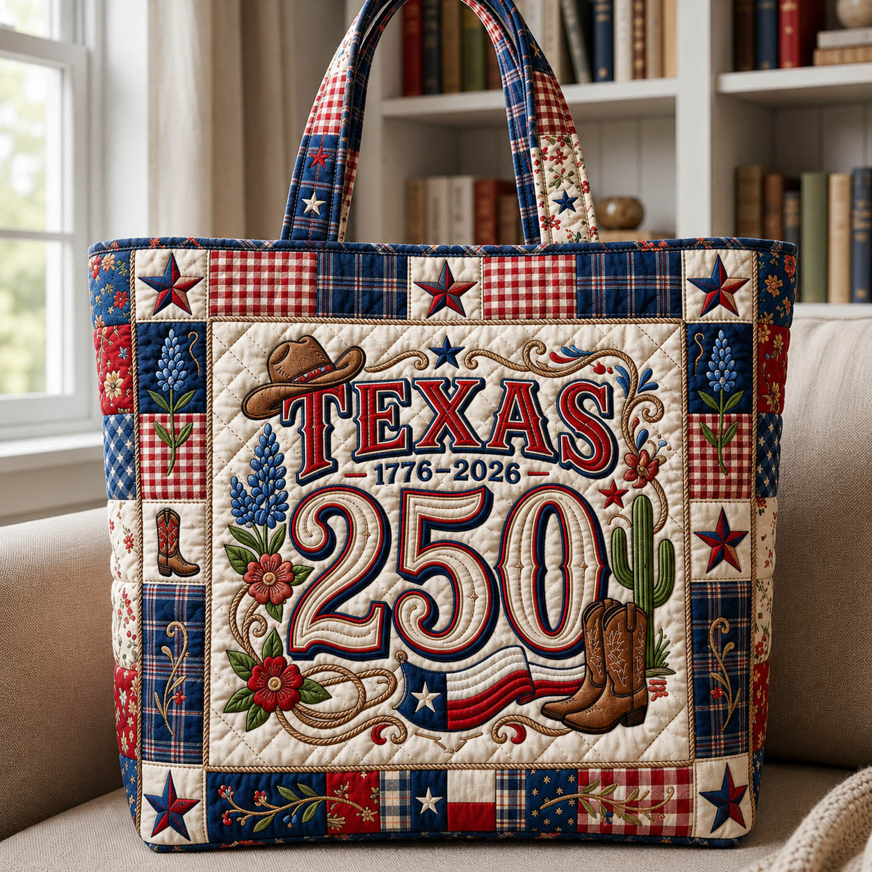 Texas 250 Anniversary Quilted Tote Bag GFTOLAN266