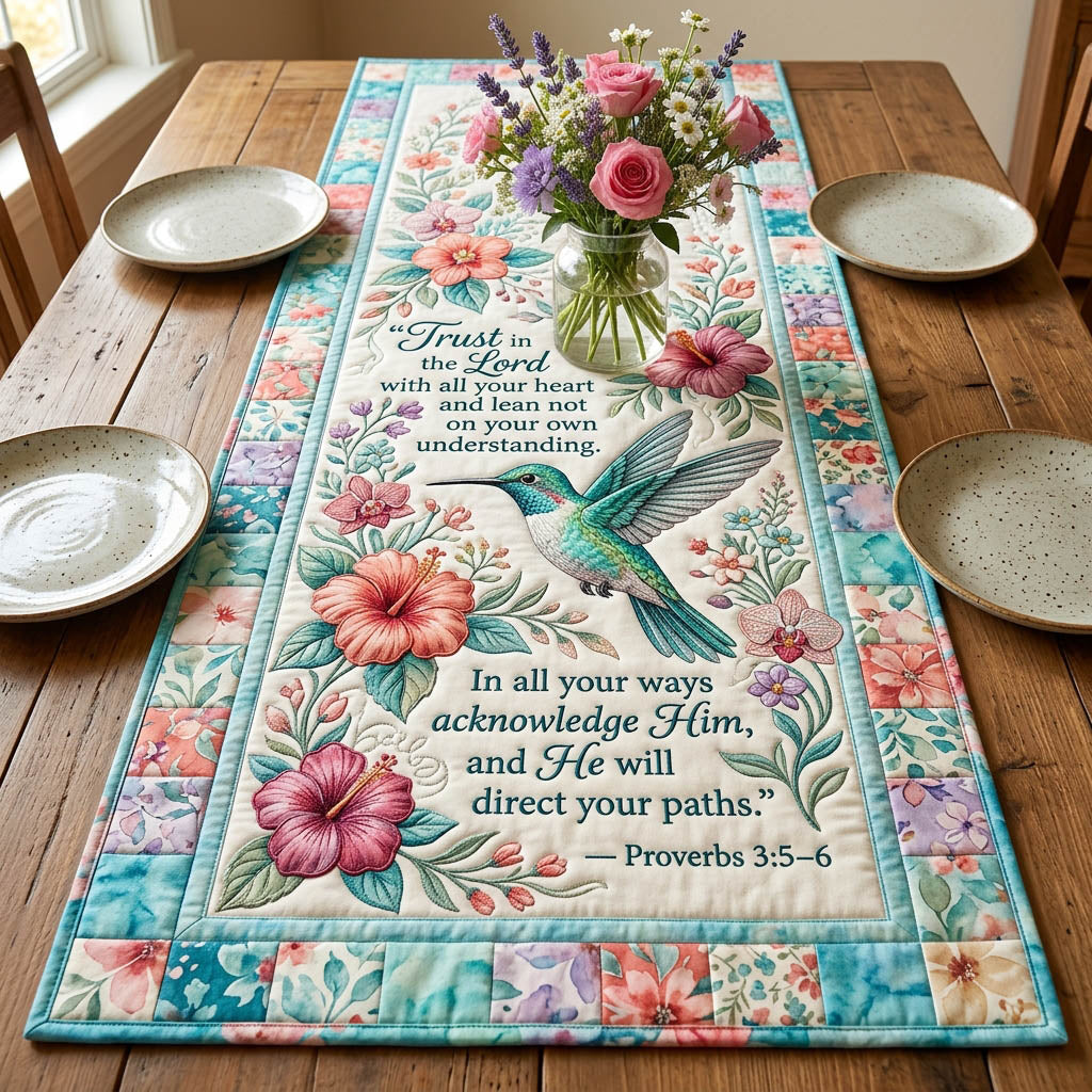 Faith Hummingbird Quilted Table Runner GFTOLAN411