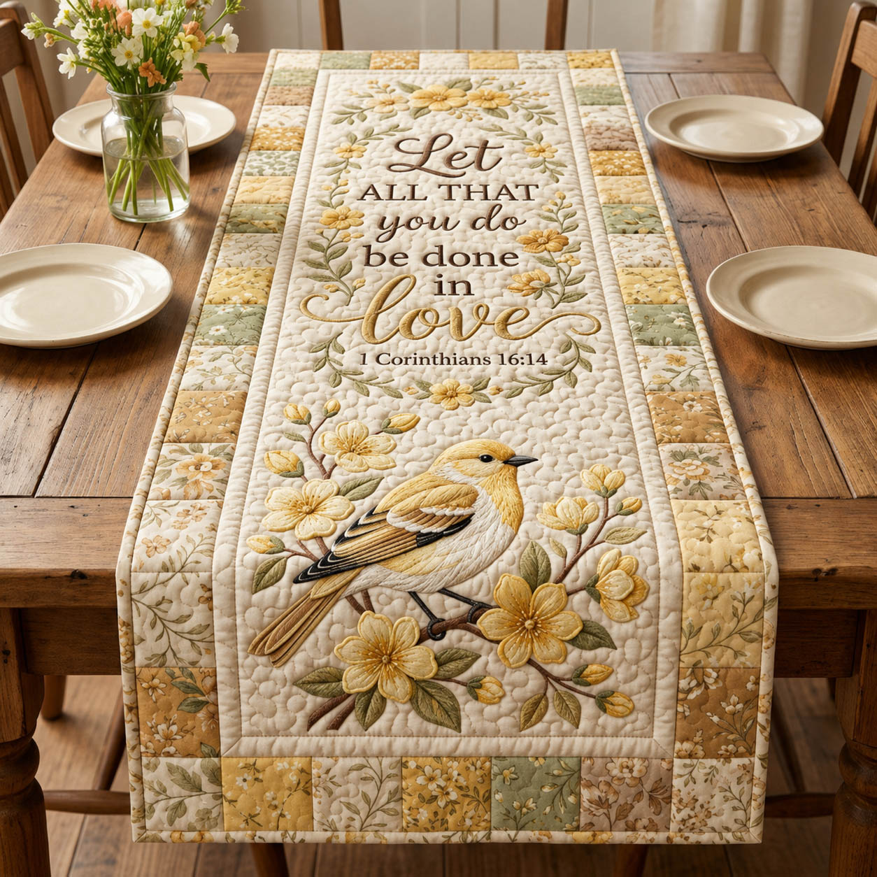 Faith Bird Bible Verse Quilted Table Runner GFTOLAN413