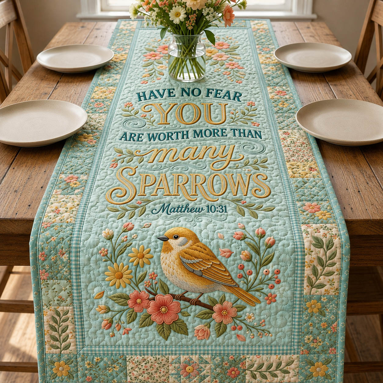 Faith Bird Bible Verse Quilted Table Runner GFTOLAN415