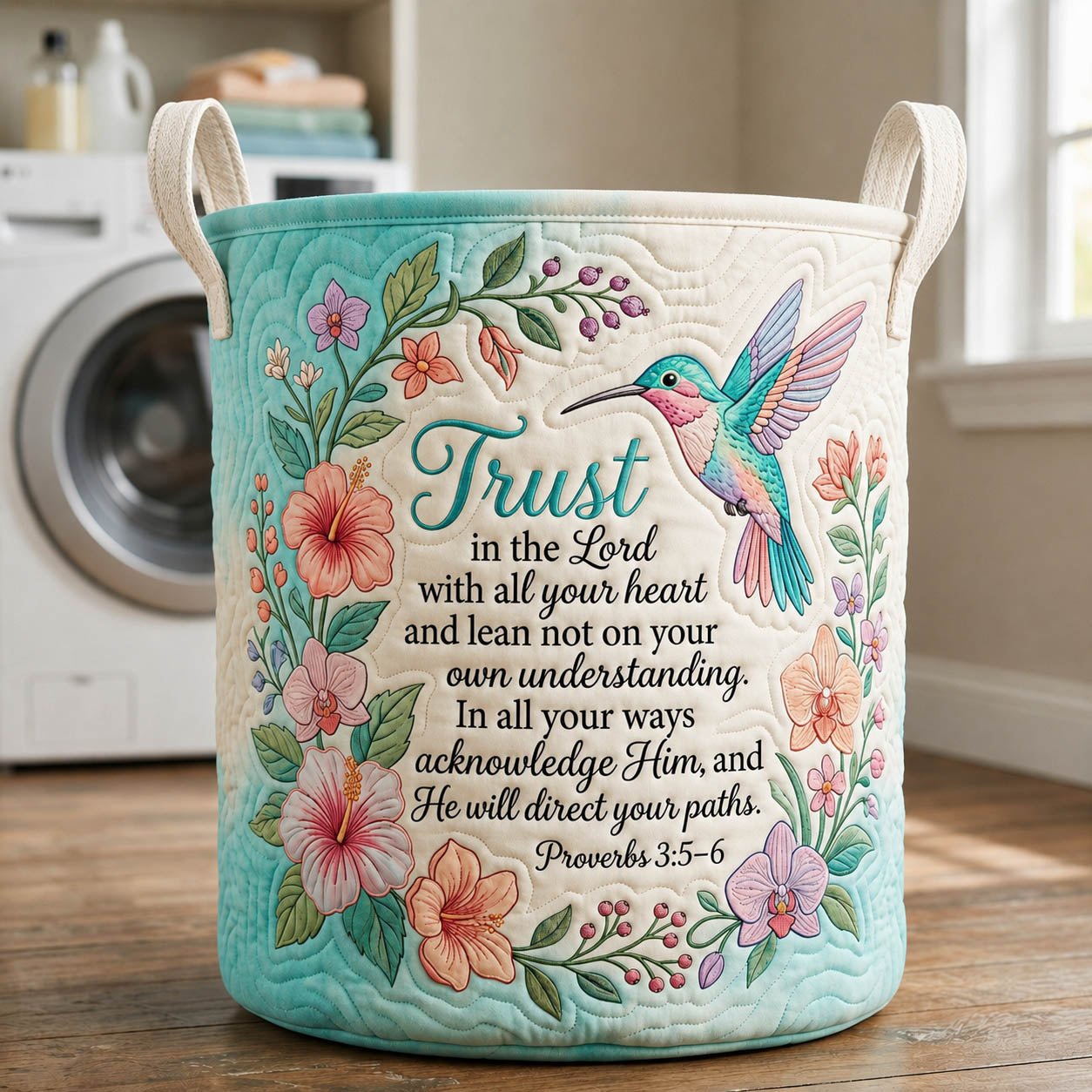 Trust In The Lord Hummingbird Quilted Laundry Basket GFTOLAN422