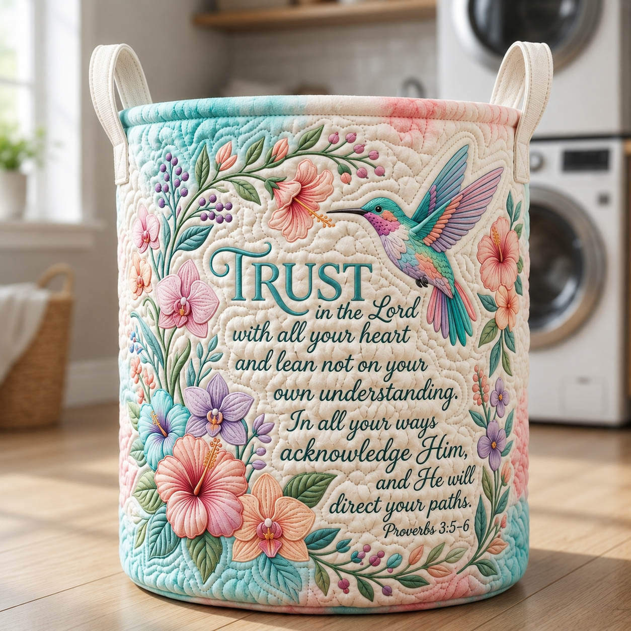 Trust In The Lord Hummingbird Quilted Laundry Basket GFTOLAN423