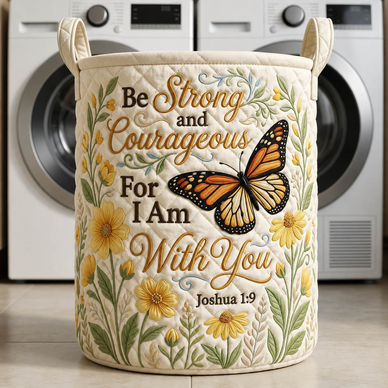 Joshua 19 Bible Verse Quilted Laundry Basket GFTOLAN424