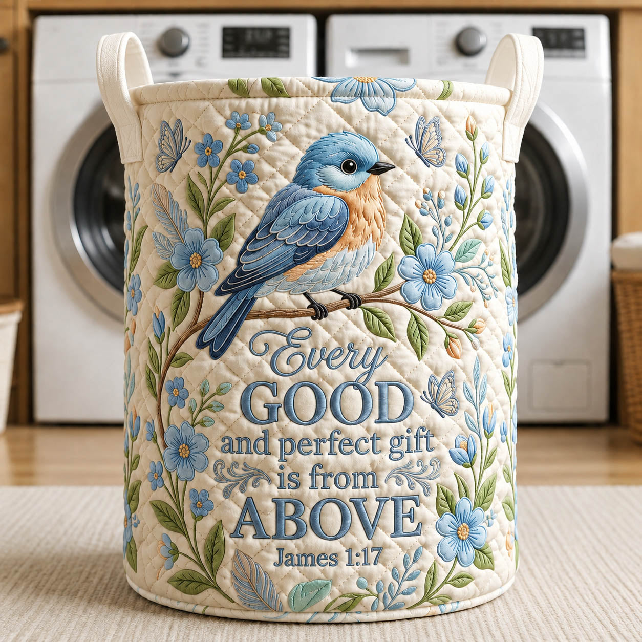 Blue Bird Bible Verse Quilted Laundry Basket GFTOLAN425