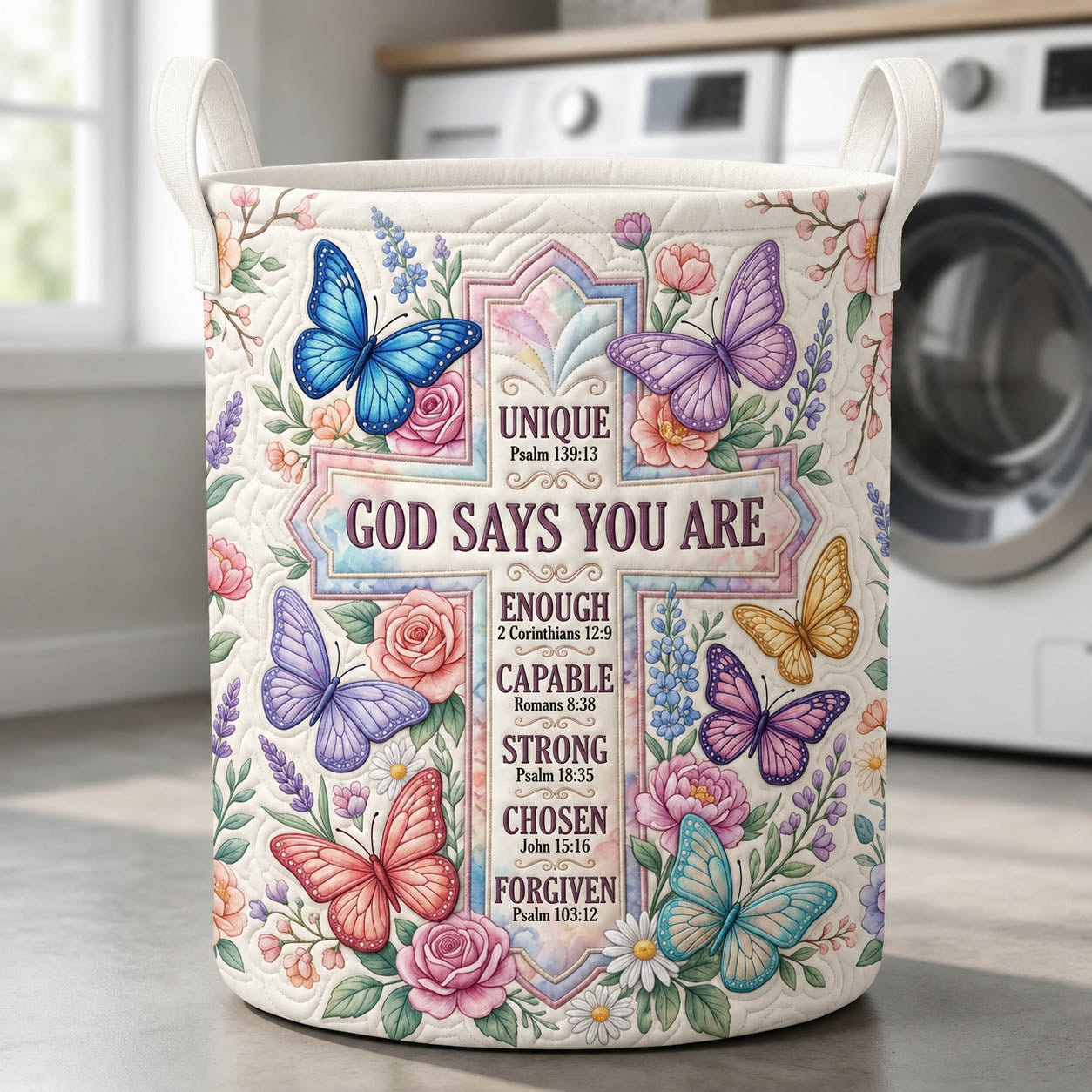 Cross Butterfly God Says You Are Quilted Laundry Basket GFTOLAN427