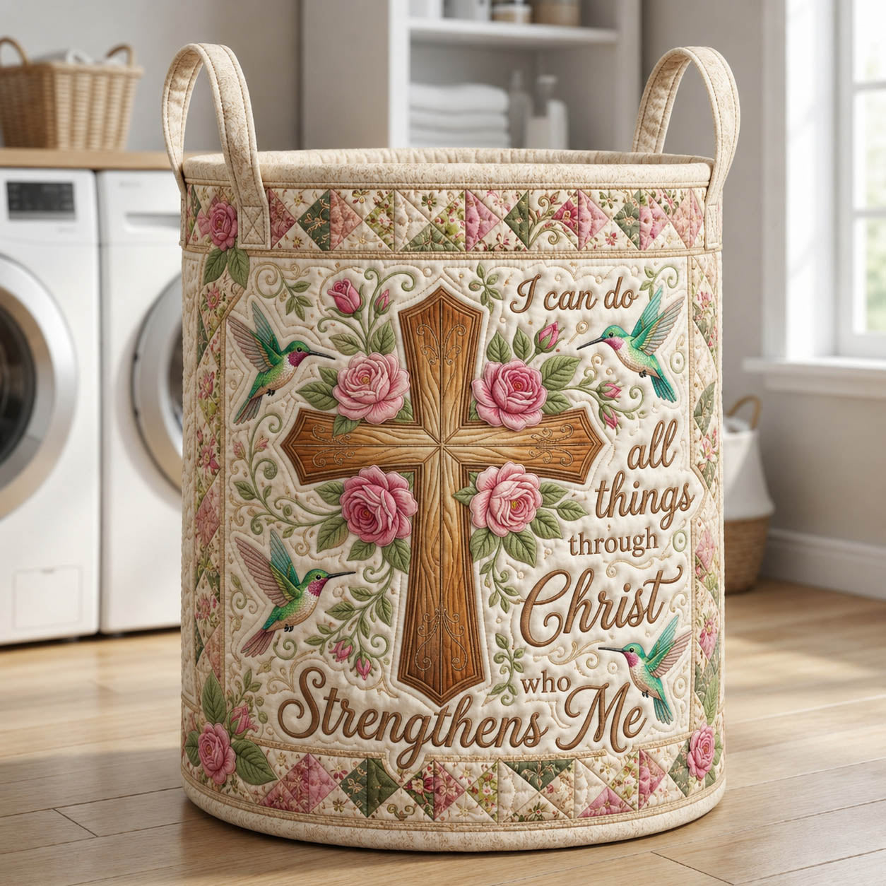 Cross Hummingbird Quilted Laundry Basket GFTOLAN432