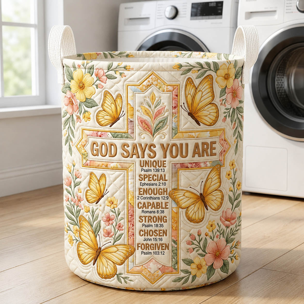 God Says You Are Cross Quilted Laundry Basket GFTOLAN433