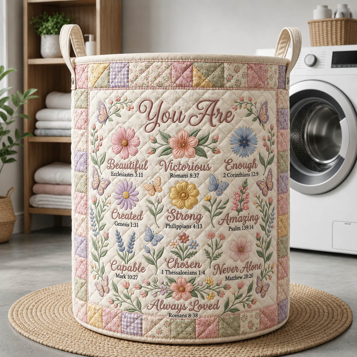 Faithful Christian Quilted Laundry Basket GFTOLAN534